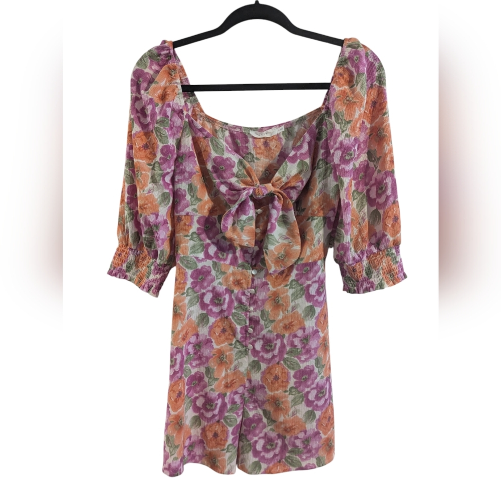 LUSH Floral Puff Sleeve Romper Size Large